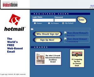 Hotmail Snapshot of their homepage on Dec 10th, 1997