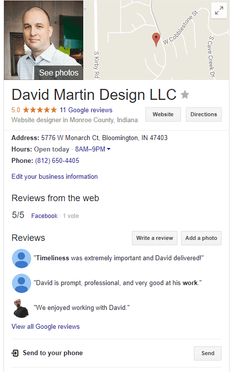 Google Reviews and Business Info for David Martin Design LLC