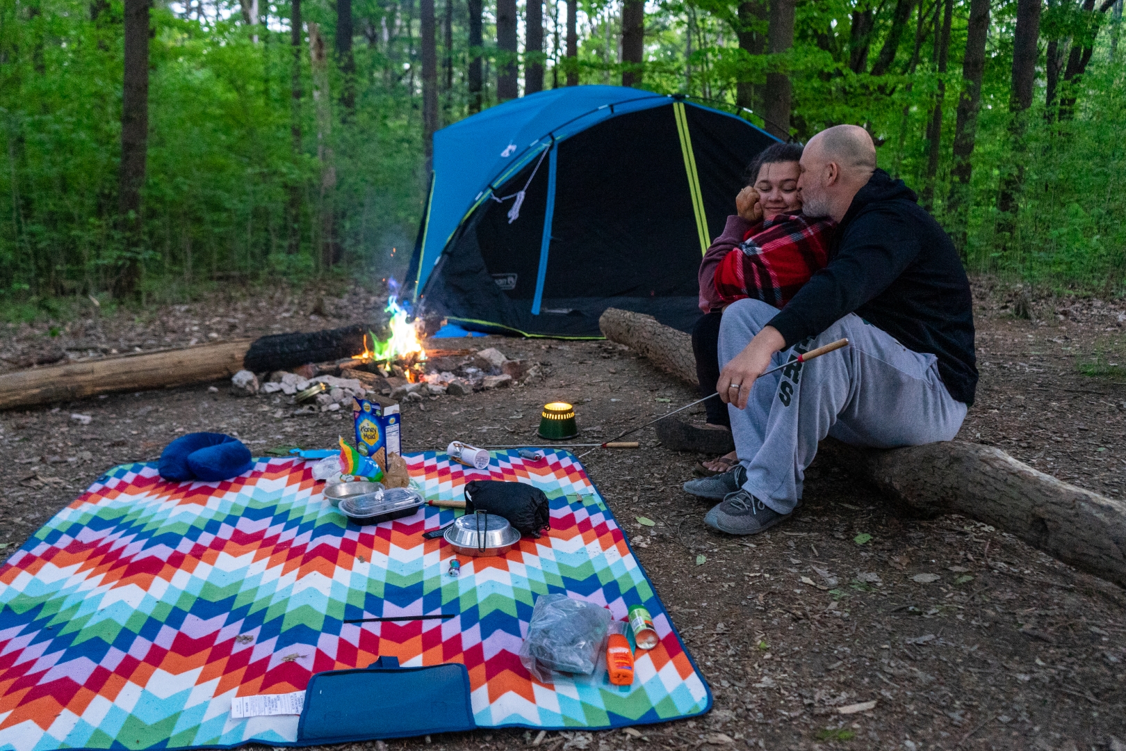 David Martin & Lindsey Martin camping at the Deam Wilderness, near Lake Monroe, Indiana.