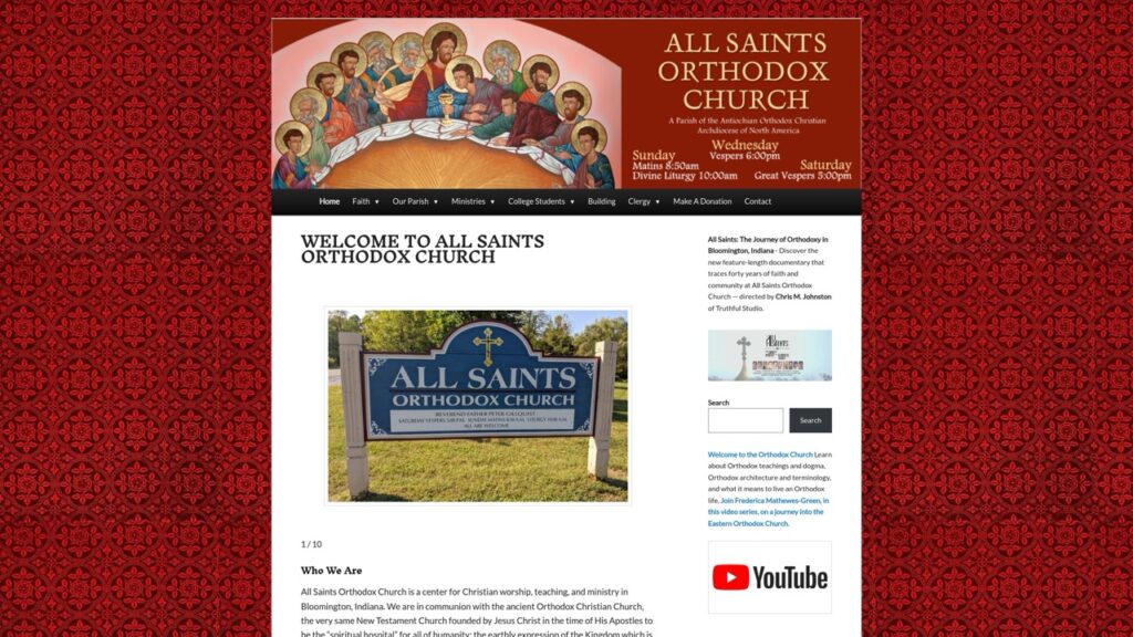 Website screenshot from the All Saints Orthodox Christian portfolio project