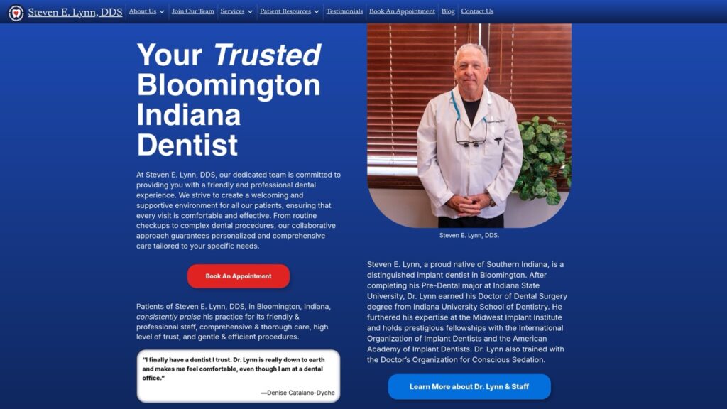 Website screenshot from the Steven E. Lynn, DDS portfolio project