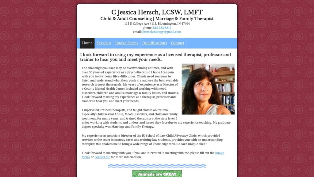 Website screenshot from the C Jessica Hersch, LCSW portfolio project