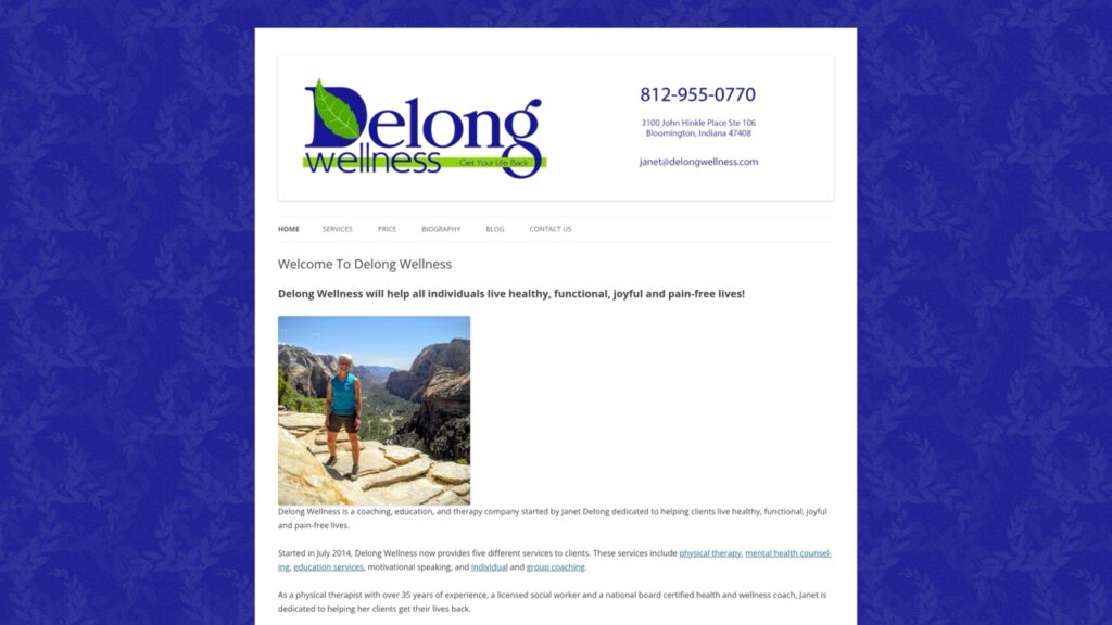 Website screenshot from the Delong Wellness portfolio project