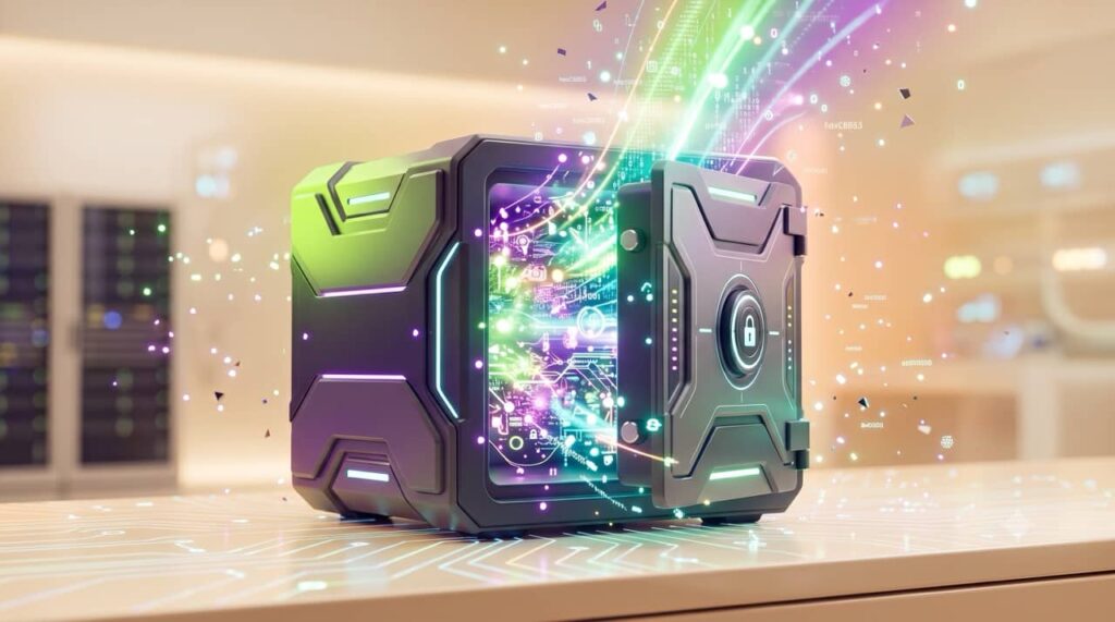 A conceptual illustration of secure digital data backups.