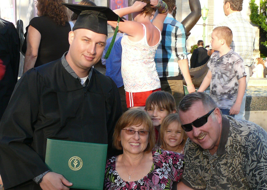 David Martin - Graduation from Ivy Tech Community College in Bloomington. David is pictured here with his parents and two kids.