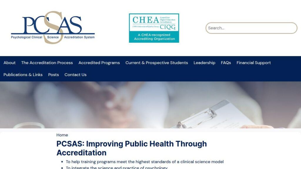 Website screenshot from the PCSAS portfolio project