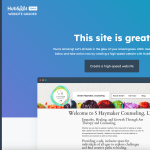 Screenshot of HubSpot Website Grader showing www.shaymakercounseling.com with a perfect score of 100, including full marks in performance, SEO, mobile, and security